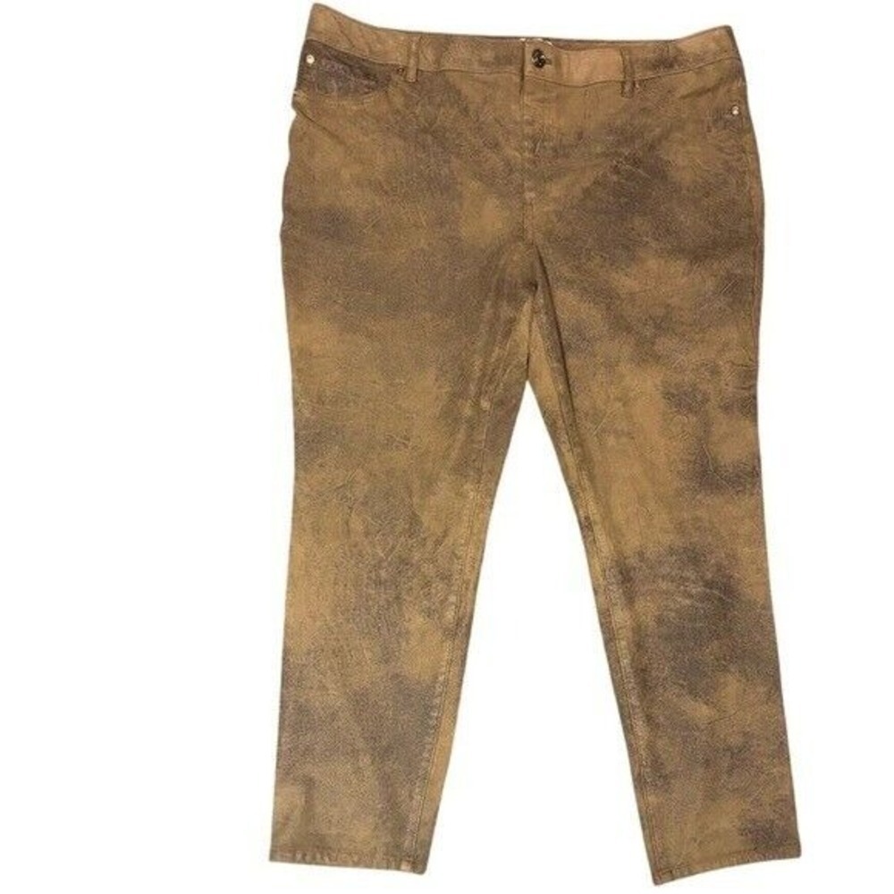 Chicos x-Large 2.5P size 14P Faux Suede Worn‎ Luggage Pants Brown Skinny Crop xl